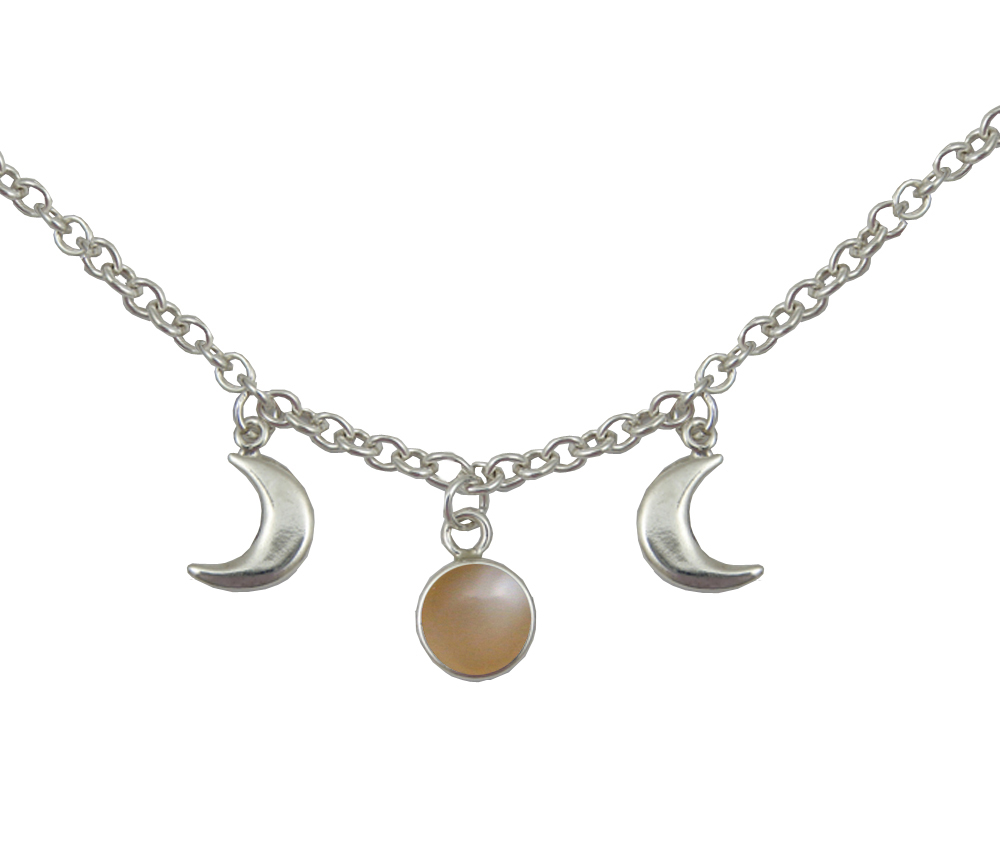 Sterling Silver Moon Phases Necklace With Peach Moonstone